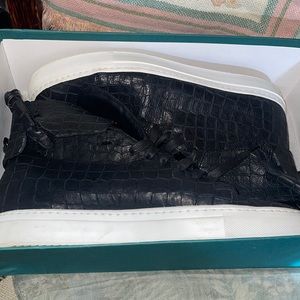Men's Black 100mm Croc-embossed Leather Sneakers